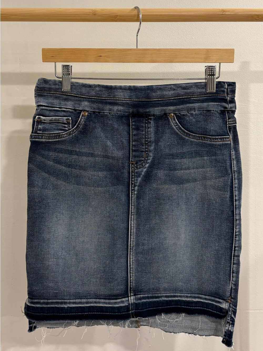 Tribal Jeans Dark Wash Denim Skirt - Frayed Hem, size 6